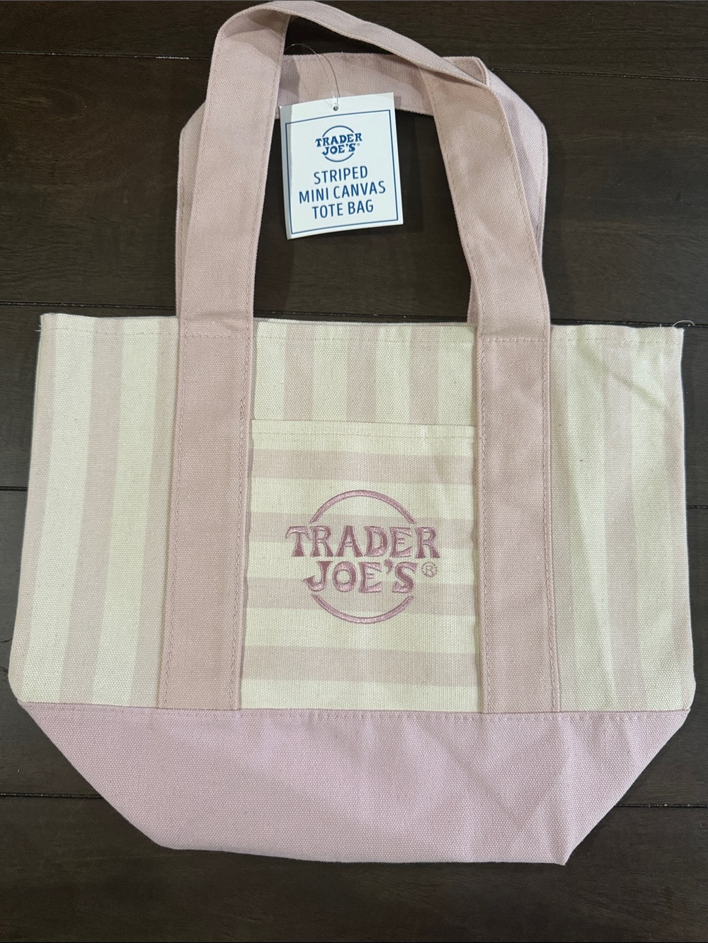 NWT Trader Joe's Pink & Cream Striped Mini Tote Bag